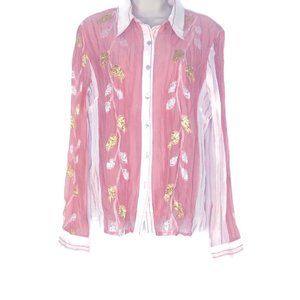 Jaipur Floral Leaf Embellished Crepe Crinkle Shirt